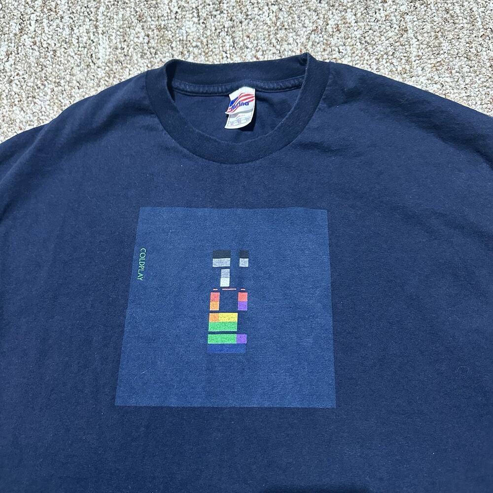 Vintage Y2K Coldplay T-Shirt XL Blue X&Y Era Murina Made in USA Concert Tee